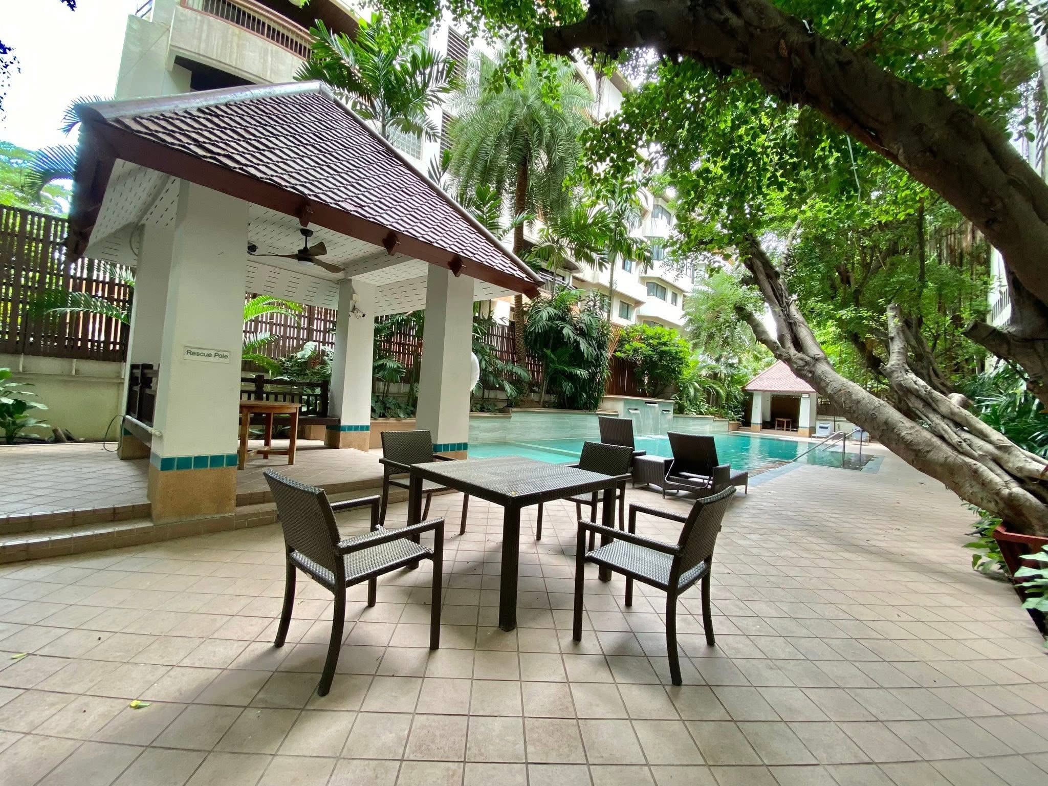 Swimming pool and poolside pavilion