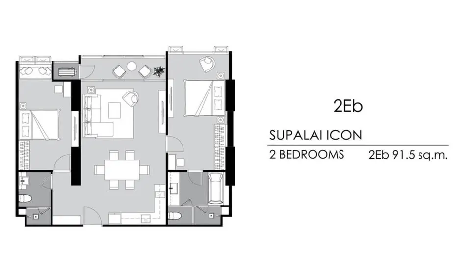 Photo 10 of listing DA-3083610: 2-bedroom condo (92 sq.m.) at Supalai Icon Sathon