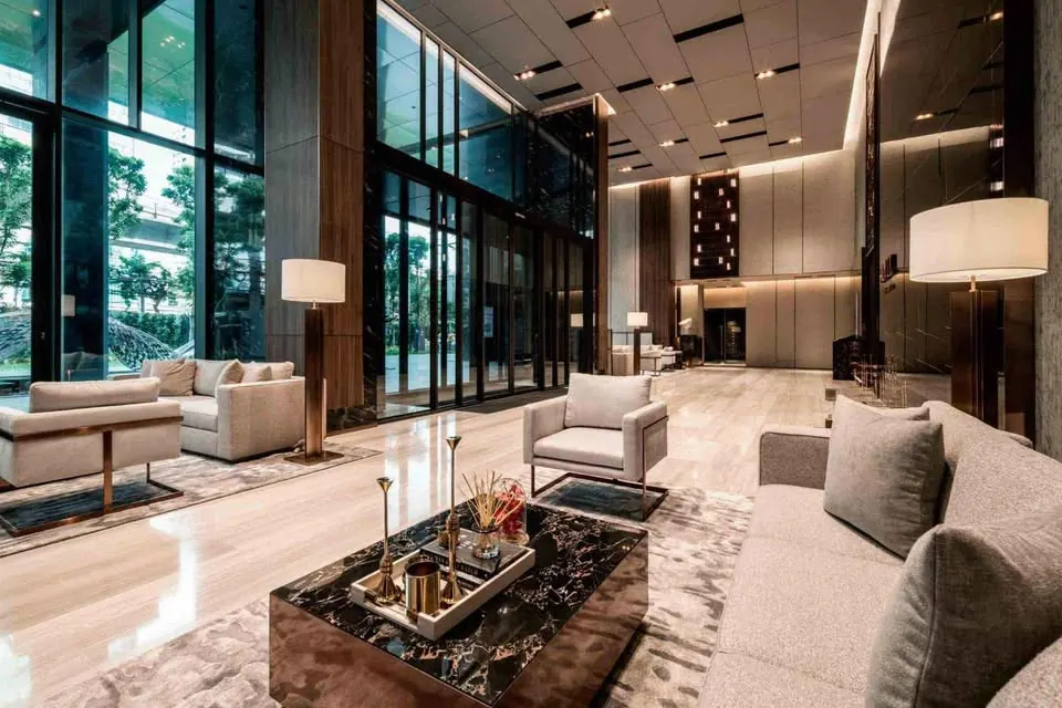 Living room (view 2) of the 1-bedroom condo (46 sq.m.) at Anil Sathorn 12