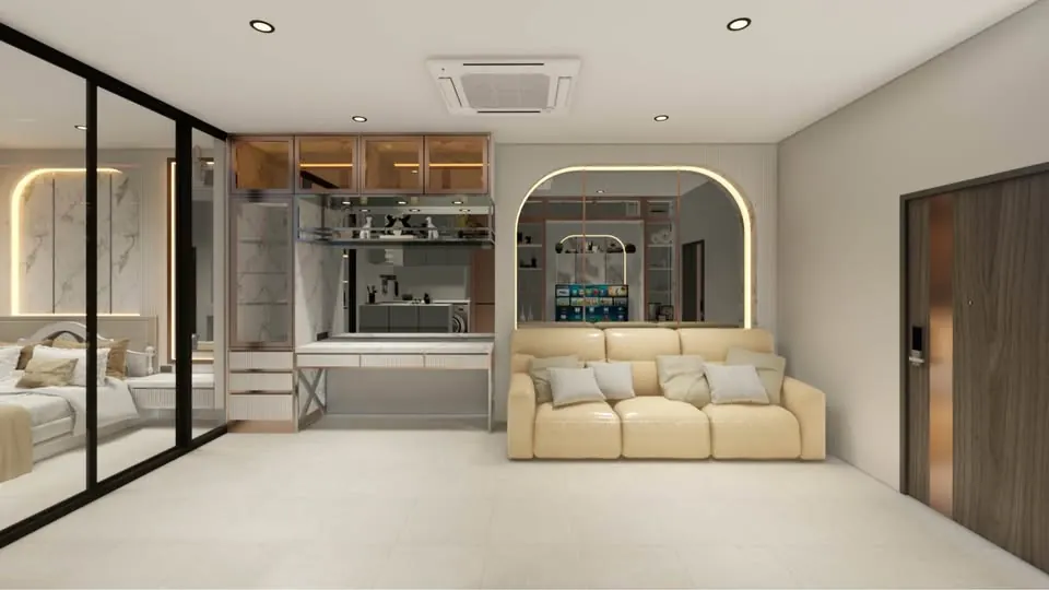 Living room (view 7) of the 1-bedroom condo (45 sq.m.) at Supalai Icon Sathon