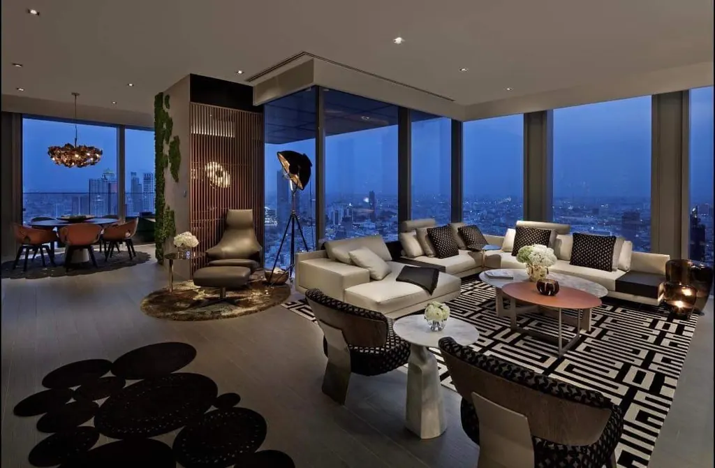 Living room (view 5) of the 2-bedroom condo (234 sq.m.) at The Ritz-Carlton Residences Bangkok